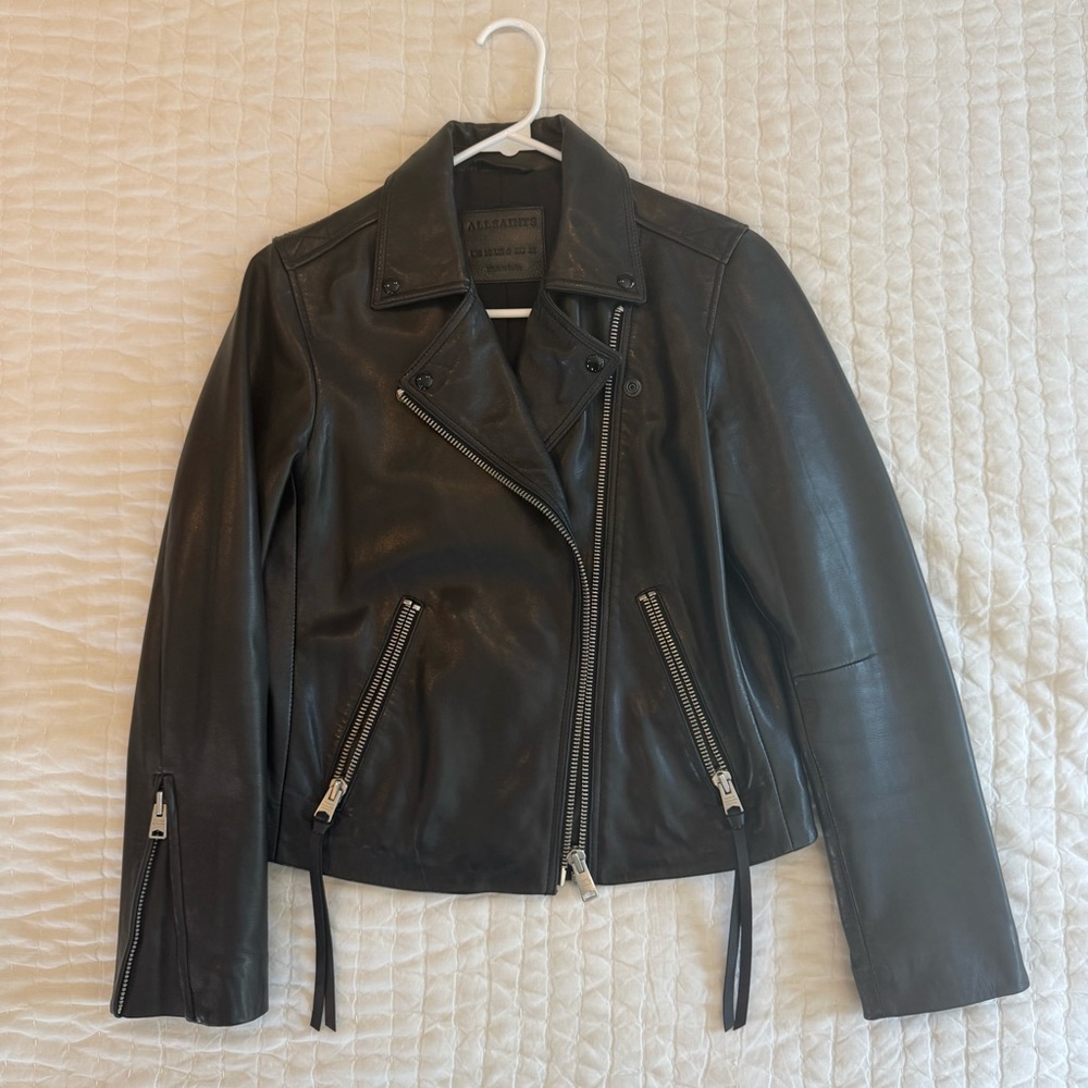 All Saints Dark Leather Biker Jacket